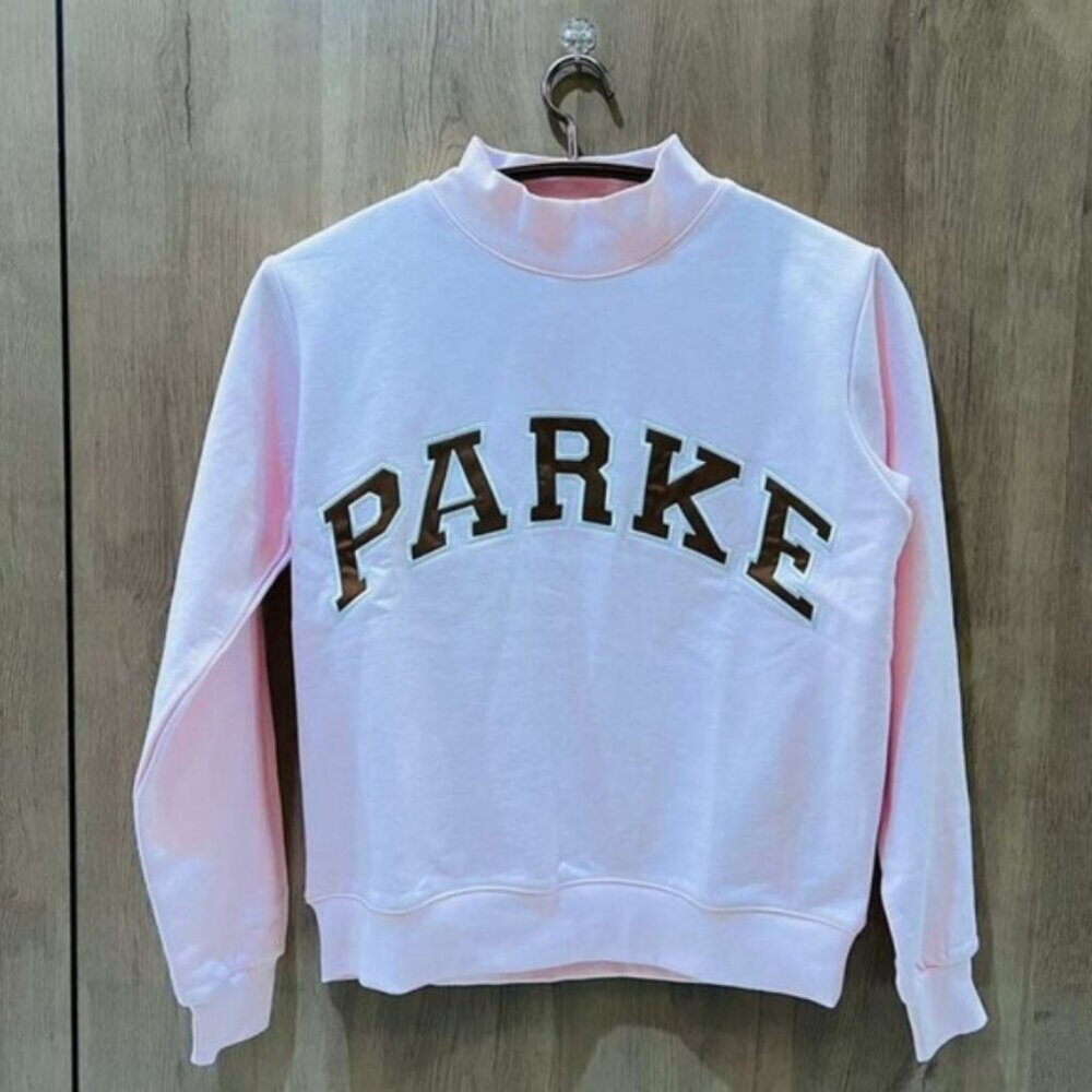 Parker Pastel Pink Mock Neck Sweatshirt with Arched Logo